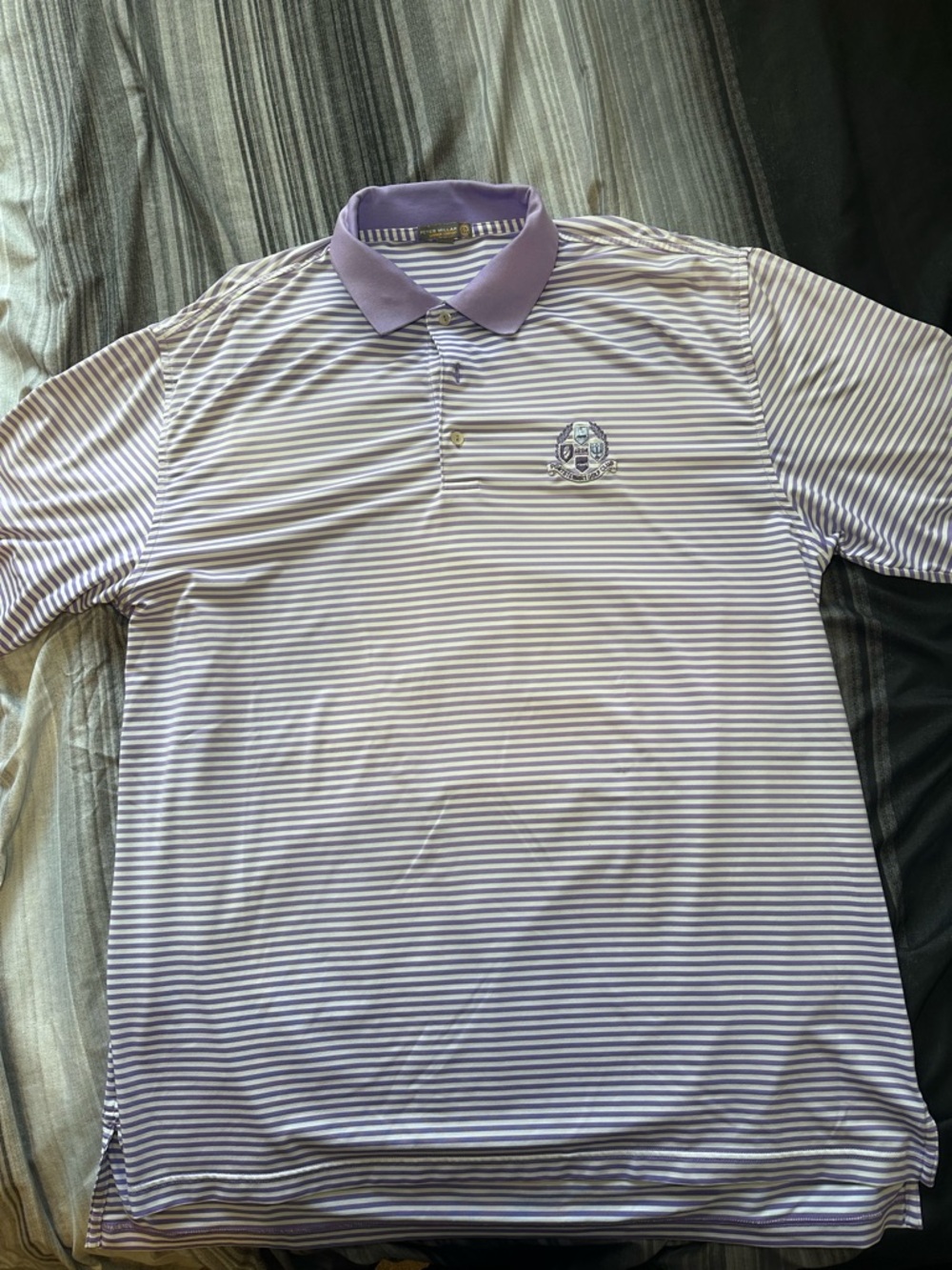 Peter Millar Summer Comfort Polo Shirt XL Purple Striped PortStewart Golf Club